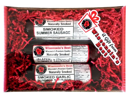 WISCONSIN'S BEST | Smoked Summer Sausage Sampler | features Original, Garlic, and our IINFAMOUS Jalapeno & 100% Wisconsin Cheddar Cheese | PREMIUM QUALITY | 3 -12 oz Pckgs| Ideal Gift Baskets for All Occasions! | Slice & Eat