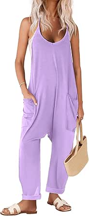 Ekouaer Womens Sleeveless Jumpsuit Loose Spaghetti Strap Baggy Overalls Jumpers Casual Long Pants Rompers with Pockets 2024