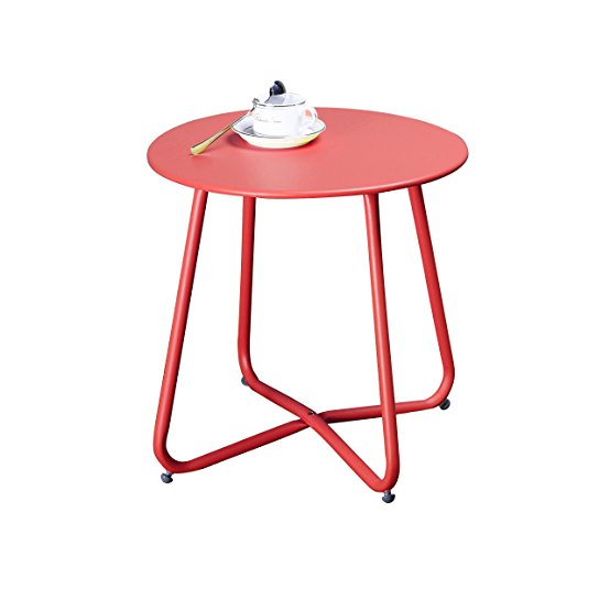 Grand Patio Steel Patio Coffee Table, Weather Resistant Outdoor Side Table, Small Round End Tables, Red