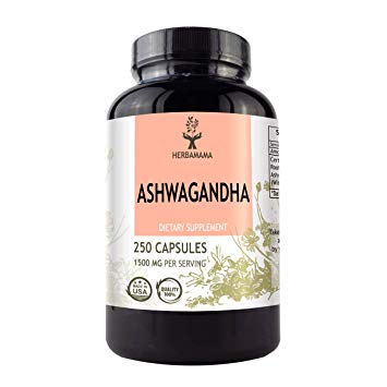 Ashwagandha 250 Capsules 1500 mg per Serving | Filled with Organic Ashwagandha Root | Withania Somnifera | Anxiety and Stress Relief | Thyroid Support | Sleep Aid | Non-GMO