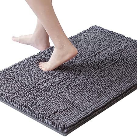 Lifewit Extra Soft Bathroom Rug Mat, Absorbent Shaggy Chenille Bath Rug, Non Slip Plush Rugs for Bathroom,Tub and Shower, Grey, 20 × 59 inch