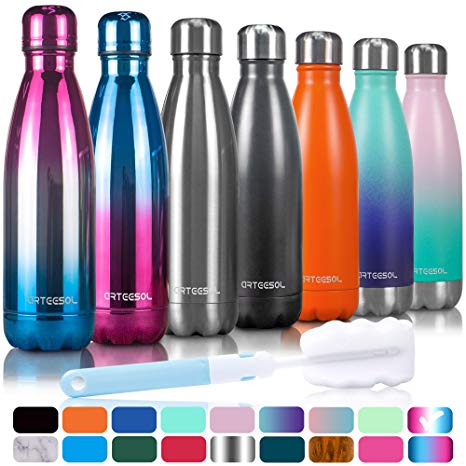 arteesol Water Bottle, Stainless Steel Vacuum Insulated Water Bottle 350/500/ 750 ml Double Wall Leak-proof Slim Mouth Sport Bottle BPA Free Portable Drink Flask Ideal for Running, Cycling, Hiking