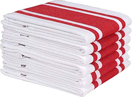 Heavy Duty Oversized Kitchen Towels & Dishcloth (Set of 6 Red 18x28) Highly Absorbent, Professional Grade Cotton Tea Towels for Everyday Cooking and Baking- Modern Clean Striped Pattern