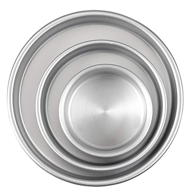 Wilton Round Cake Baking Tins Set, Aluminium, 3 Piece Set with 8in, 6in and 4in Cake Tins