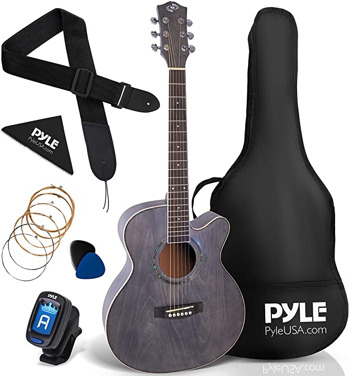 Pyle 36" Cutaway Acoustic Guitar-3/4 6 Steel Linden Wood Matte Finish Guitar w/Gig Bag, Tuner, Extra Strings, Picks, Strap, Junior Size for Beginners, Adults, Right (PGA550CAB)