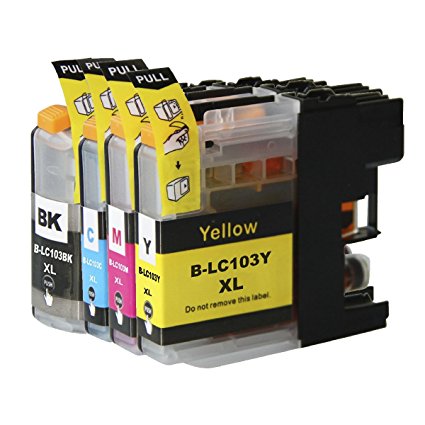 4 Pack - Toners & More ® Compatible Inkjet Cartridge Set for Brother LC-103 LC-103XL LC-101, LC-103BK Black, LC-103C Cyan, LC-103M Magenta, LC-103Y Yellow, Compatible with Brother DCP-J152W MFC-J245 MFC-J285DW MFC-J4310DW MFC-J4410DW MFC-J450DW MFC-J4510DW MFC-J4610DW MFC-J470DW