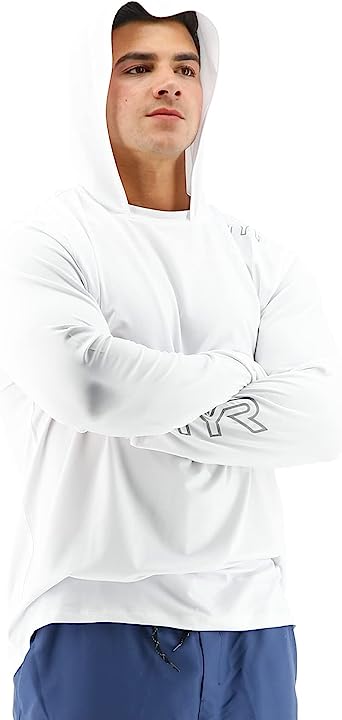 TYR Mens Long Sleeve Sun Protection Performance Hoodie Shirt UPF 50