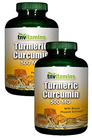 TNVitamins Turmeric Curcumin 500 Mg with Black Pepper Extract 180 Capsules