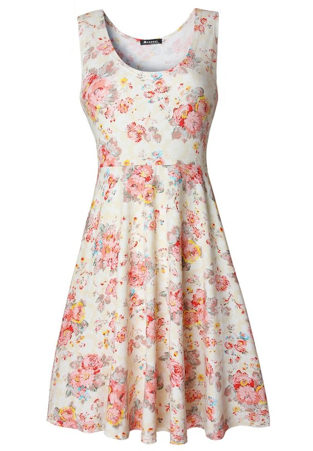 Womens Casual Fit and Flare Floral Sleeveless Party Evening Cocktail Dress
