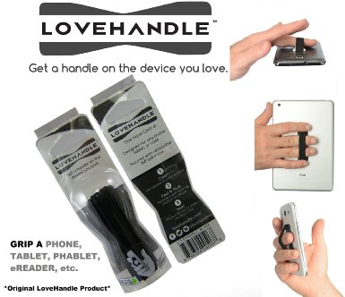 Love Handle As Seen On TV - Holds any Hand Held Device with just a Finger. Ultra Slim and Pocket Friendly Design, Secure Grip For Texts, Photos and Selfies. Compatible with Any Handheld Device, Smart Phone, Tablet, E-Readers, Etc. (Black)
