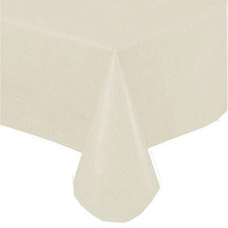 Premium Solid Color Vinyl Flannel Backed Tablecloth 60 x 102 Inch Oblong, Ivory