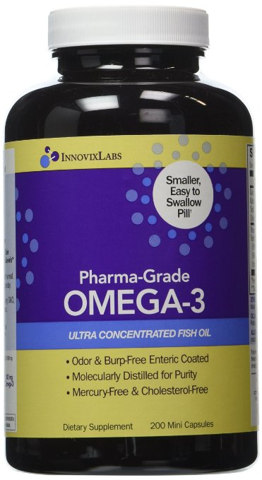 Pharma-Grade OMEGA-3 by InnovixLabs Ultra Concentrated Fish Oil 500 mg Omega-3 per Pill Enteric Coated Odorless and Burp-Free 200 Mini Capsules