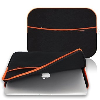 Pawtec MacBook 13-Inch Pro  Retina  Air Laptop Neoprene Sleeve Protective Storage Carrying Case With Extra Storage Pocket for Accessories and Wall Charger Black