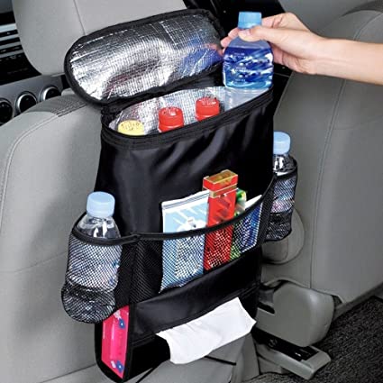 Standard Car Seat Back Organizer,Multi-Pocket Travel Storage Bag(Heat-Preservation), AJ-001 (Black)