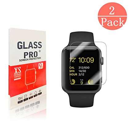 [2 Pack] Apple Watch 38mm Screen Protector, momoplas Premium 0.33mm High Definition ,Anti-scratch,[9H Tempered Glass][Only Covers the Flat Area] for Apple Watch 38mm