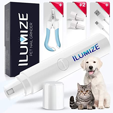 ILUMIZE Dog Nail Grinder 2-Speed Electric Rechargeable Dual Led Light Super Mute Palm Rejection Button| Pet Nail Clippers Trimmer Grooming Tools Professional Nail - Low Noise for All Dog & Cat