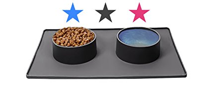 Dog Food Mat with Bowls – All in One Easy Feeding Station for Large or Small Pets – No Tip and No Spill – Elevated Pet Feeders - Non-Slip Mat for Bowl for Dogs and Cats – in 3 Colors