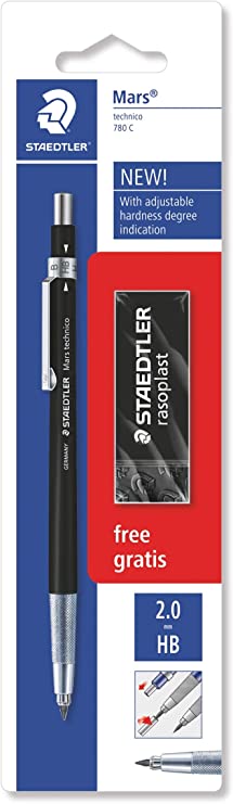 STAEDTLER 780 C BKP6 Mars Technico Mechanical Pencil with HB Lead and Eraser,Black