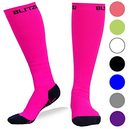 BLITZU Compression Socks 20-30mmHg for Men & Women Best Recovery Performance Stockings for Running, Medical, Athletic, Edema, Diabetic, Varicose Veins, Travel, Pregnancy, Relief Shin Splints, Nursing