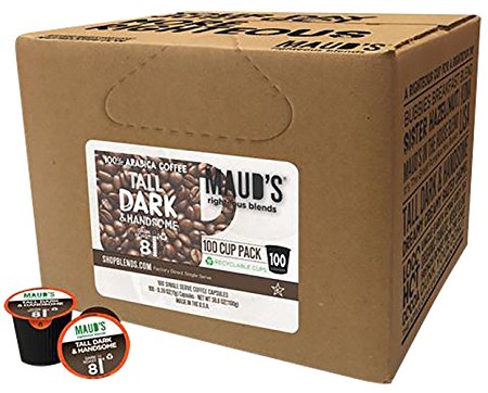 Maud’s Gourmet Coffee Pods - Tall Dark & Handsome Dark Roast, 100-Count Single Serve Coffee Pods - Richly Satisfying Premium Arabica Beans, California-Roasted - Kcup Compatible, Including 2.0