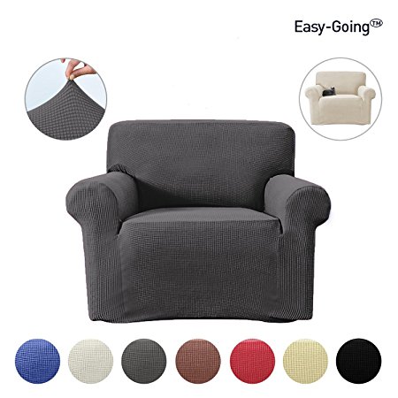 Stretch Slipcovers, Sofa Covers, Furniture Protector with Elastic Bottom, Anti-Slip Foam, Couch, Pets Shield, Polyester Spandex Jacquard Fabric Small Checks 1 Piece by Easy-Going(Chair, Dark Gray)
