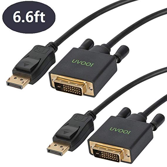 DisplayPort to DVI Cable 6.6 Feet 2-Pack, UVOOI Display Port (DP) to DVI-D Male to Male Adapter Cable 1080P Compatible PC, Laptop, HDTV, Projector, Monitor, More- Gold-Plated
