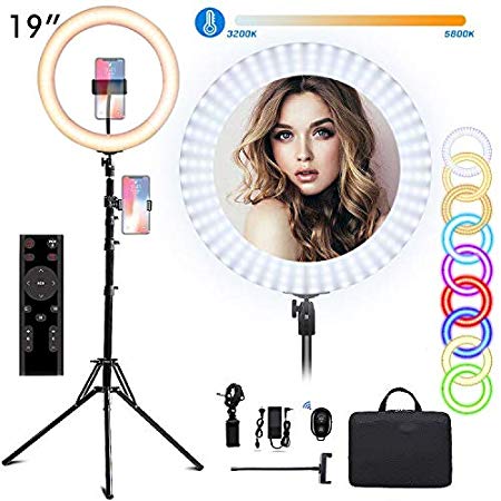 EEIEER RGB Ring Lights: 19-inch 55W Selfie Ring Light with Stand, LED Circle Light, RGB dimmable Light Stand, Carrying Bag for Photography, Makeup, YouTube Video Shooting