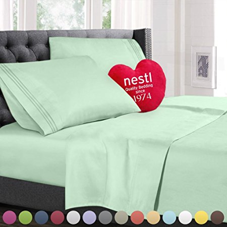 Bed Sheet Bedding Set, King, Mint, 100% Soft Brushed Microfiber Fabric Deep Pocket Fitted Sheet, 1800 Luxury Bedding Collection, Hypoallergenic & Wrinkle Free Bedroom Linen Set By Nestl Bedding