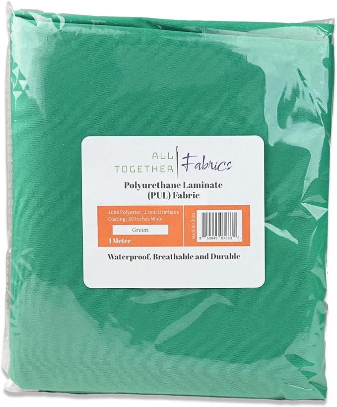 Polyurethane Laminate (PUL) Pre-Cut Fabric by The Meter. Waterproof and Breathable. Perfect for Cloth Diapers and Similar Projects. 1 Meter, Green