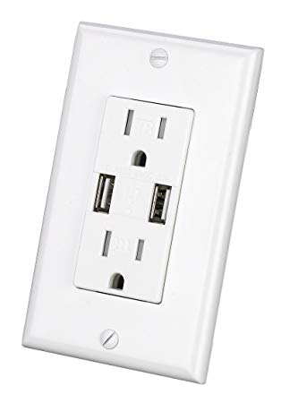 USB Charger Wall Outlet Dual High Speed Duplex Receptacle 15 Amp, Smart 4.8A Quick Charging Capability, Tamper Resistant Outlet Wall plate Included UL Listed White MICMI C48 (4.8A USB outlet 1pack)