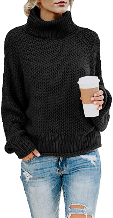 Dokotoo Womens Winter Solid Turtleneck Balloon Long Sleeve Sweaters Pullover Outerwear