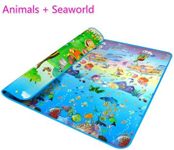 Sytian® 200*180*0.5cm Large Size & Non-slip & Waterproof & Eco-friendly & Double Sides Baby Care Play Mat / Kids Crawling Mat / Playing Pad / Game Mat for Indoor and Outdoor Use (Ocean Park)