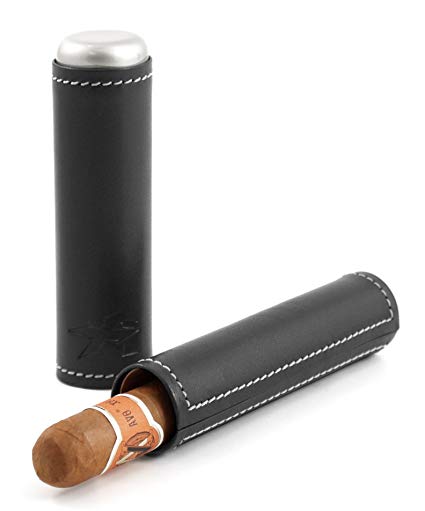 Envoy Travel Single Cigar Leather Case - Color: Black