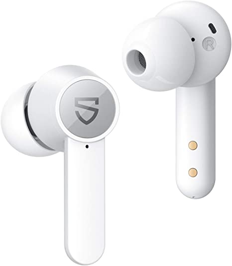 SOUNDPEATS Q Wireless Earbuds Bluetooth 5.0 Wireless Earphones in-Ear Wireless Charging Headphones with 4-Mic 10mm Driver Touch Control 21Hrs Playtime USB-C Charge, White