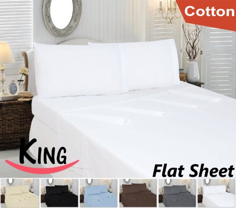 Cotton King Flat-Sheet White - Premium Quality Combed Cotton Long Staple Fiber - Breathable Cozy Comfortable and Exceptionally Durable - Hotel Quality By Utopia Bedding King White