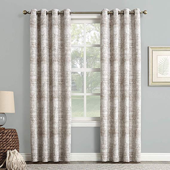 Sun Zero Darren Distressed Woven Jacquard Blackout Grommet Curtain Panel