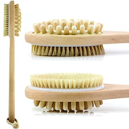 Bath Blossom Natural Bristle Body Brush - Exfoliating Scrub Brush - Effective For Wet And Dry Body Brushing - Long Handled -Suitable For Men And Women