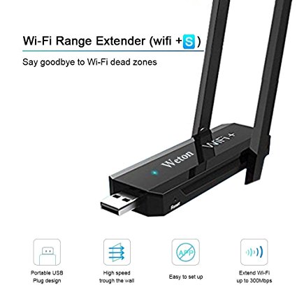 Mini Wi-Fi Extender Dual Band USB Adapter,Weton 300Mbps Wireless Wifi S Range Extender USB Wifi Signal Booster Extender Amplifier Works for the House With Any WI-FI Router or Wireless Access Point
