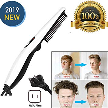 Peedeu Electric Hair Comb Beard Straightener (Upgrade) for Men, Men's Straightening Comb Curly Hair Straightener Curler Comb, Hair Straightening Brush With Side Hair Detangling For Men Hair Styling