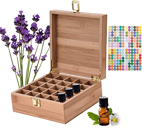 VolksRose Essential Oil Box Organizer, Premium Multi-Tray Essential Oils Storage Container Holds 25 Bottles, Natural Bamboo Aromatherapy Holder Carrying Case (5mL - 20mL) #ob11