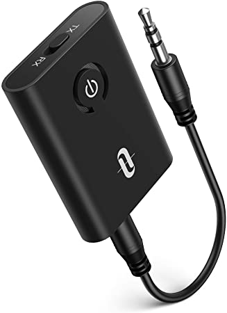 TaoTronics Bluetooth 5.0 Transmitter and Receiver, 2-in-1 Wireless 3.5mm Adapter (Low Latency, 2 Devices Simultaneously, for TV/Home Sound System/Car/Nintendo Switch)