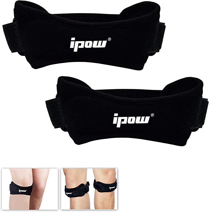 Set of 2, Ipow Fully Adjustable Jumpers's Knee Patellar Tendon Support Strap Band.- Knee Support Brace Pads Fit Running,Basketball Outdoor Sport (Black)