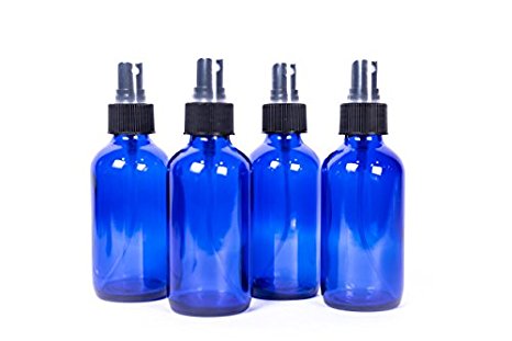 My Oil Gear Blue 4oz Glass Bottle with Pump for Essential Oils (4-pack)