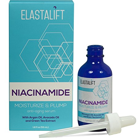 Elastalift Niacinamide 5% Face Serum. Anti-aging serum plumps and moisturizes skin and targets fine lines, winkles, uneven skin tone, and enlarged pores. Large 1.8oz bottle.