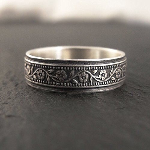 Wedding Band - Floral Wedding Ring in Sterling Silver - Handmade in Seattle
