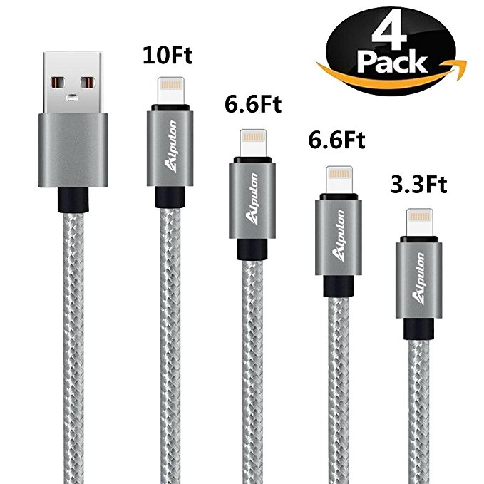 iPhone Charger Cable, ALPULON Lightning Cable 4Pack（3FT/6FT/6FT/10FT）iPhone Charging Cable Cord Compatible with iPhone 8 8 Plus X 7 7Plus 6 6Plus 5 5s 5c SE iPad (Silver Grey)