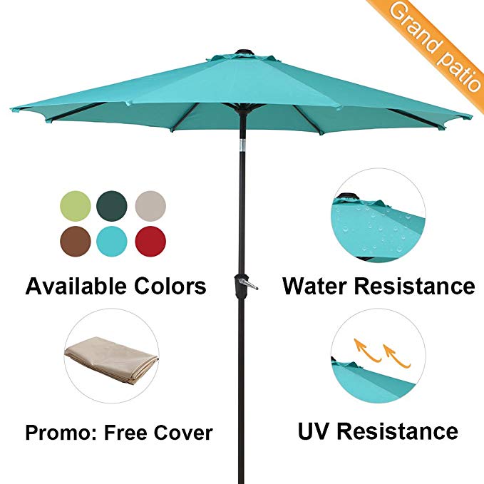 Grand patio 9 FT Enhanced Aluminum Patio Umbrella, UV Protectived Outdoor Umbrella with Auto Crank and Push Button Tilt, Blue