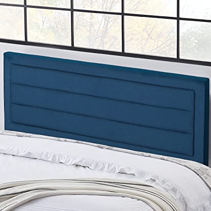 VECELO Upholstered Banded Tufted Headboards Blue Fabric Modern Bed Backboard, King Size, King/Cal King