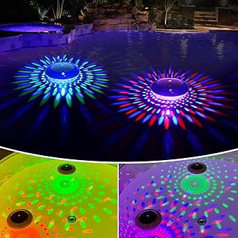 FirstE Solar Floating Lights for Pool, RGB Color Changing Solar Floating Pool Lights, IP68 Waterproof Solar Pool Lights That Float, Hangable LED Ball Floating Lights for Pool Wedding Christmas Decor