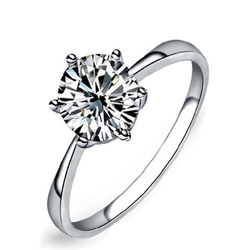 Maikun Women's Ring 18k White Gold Plated 6 Prong Solitaire Cubic Zircon Engagement Ring